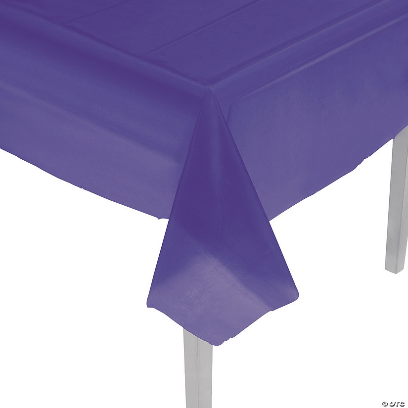 54" x 108" Bright Purple Disposable Fitted Plastic Tablecloth Image