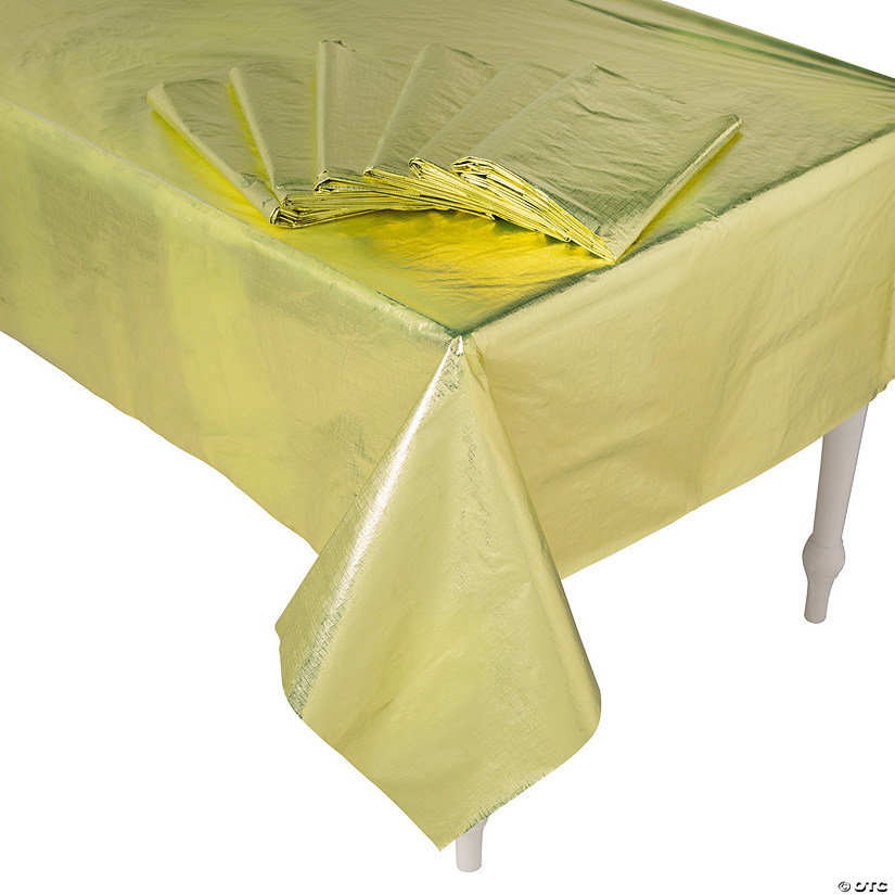 54" x 108" Bulk Metallic Gold Plastic Tablecloth - 6 Pc. Image