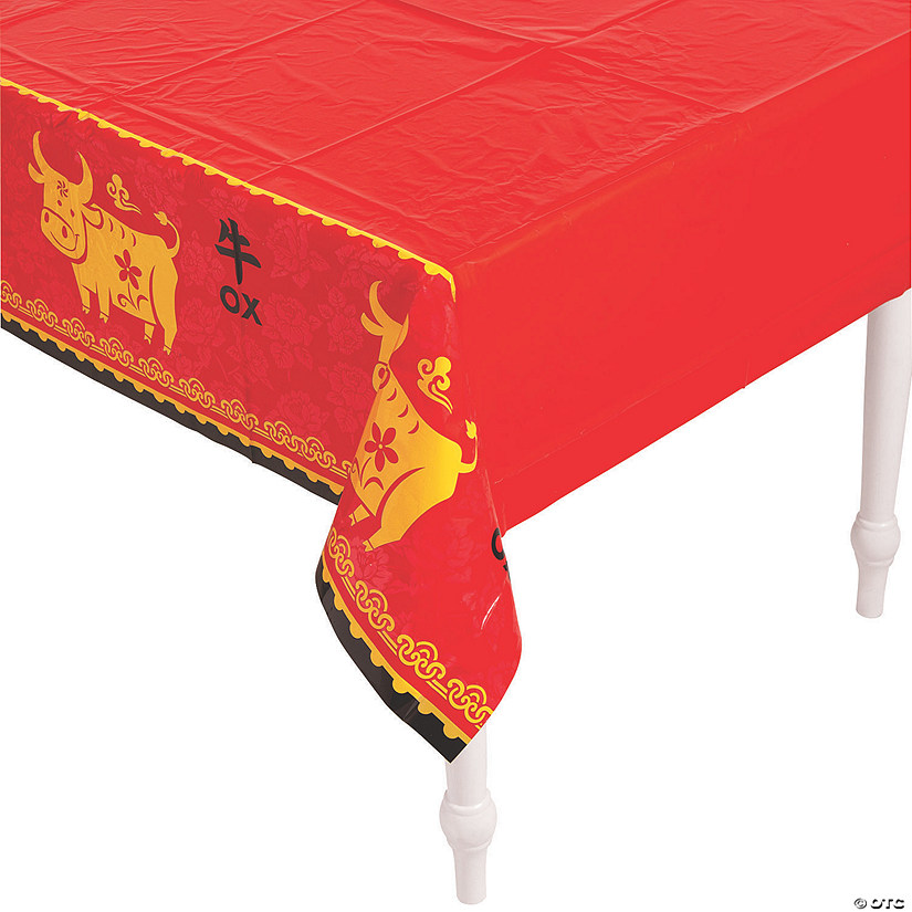 54" x 108" Chinese New Year Ox Plastic Tablecloth Image