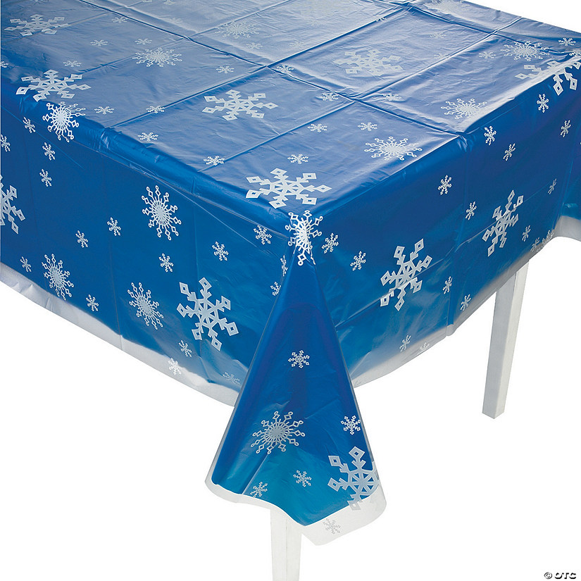 54" x 108" Clear Snowflake Print Plastic Tablecloth Image