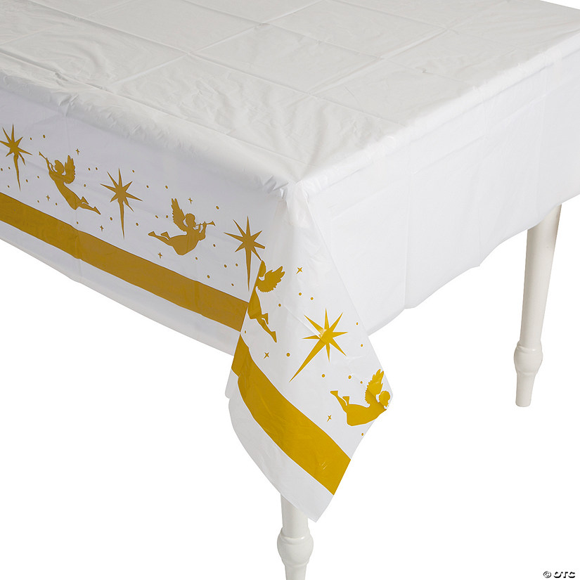 54" x 108" Gold Foil Nativity Plastic Tablecloth Image