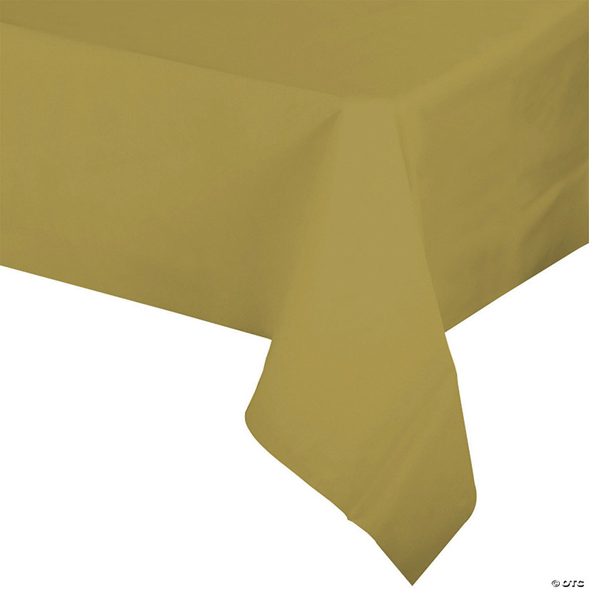 54" x 108" Gold Rectangular Disposable Plastic Tablecloths (22 Tablecloths) Image