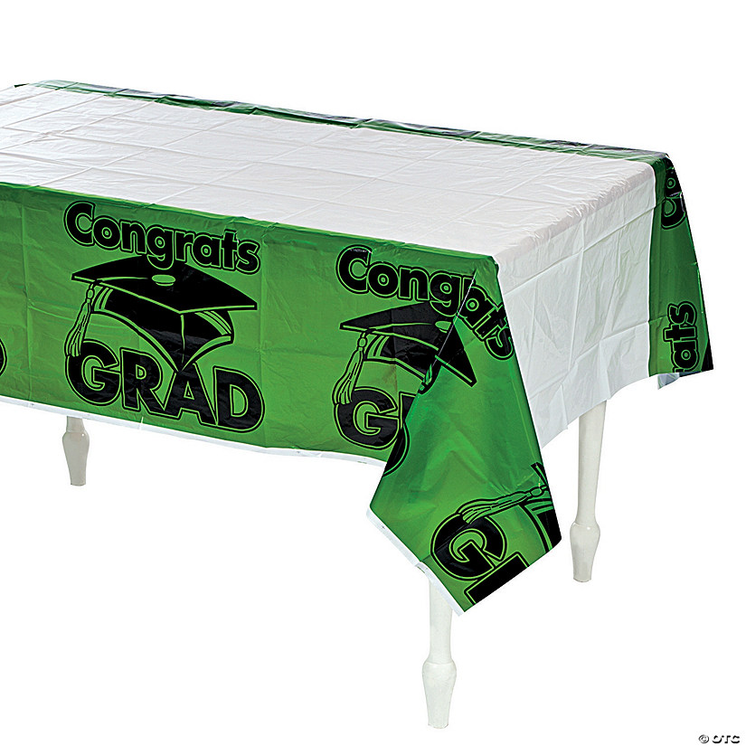 54" x 108" Green Congrats Grad Plastic Tablecloth Image