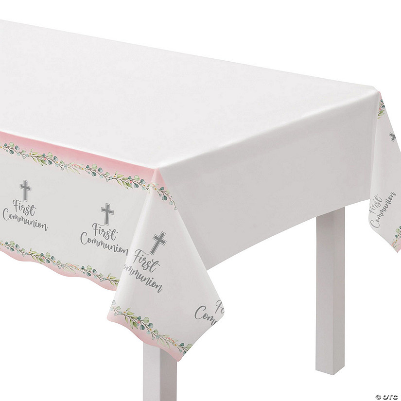 54" x 108" My First Communion Pink Plastic Tablecloth Image