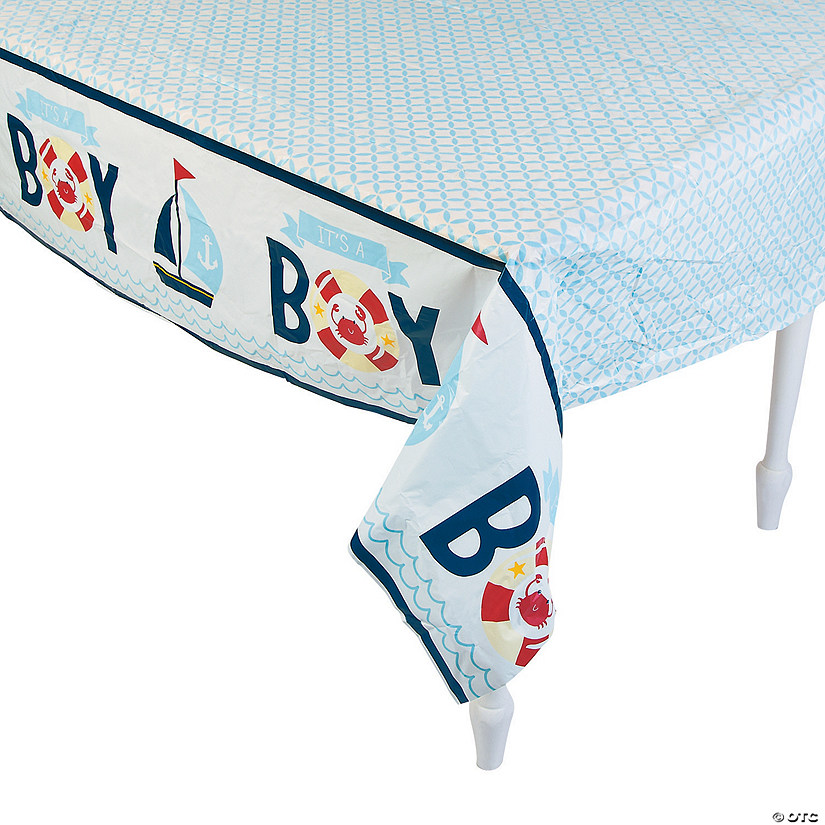 54" x 108" Nautical Boy Baby Shower Plastic Tablecloth Image