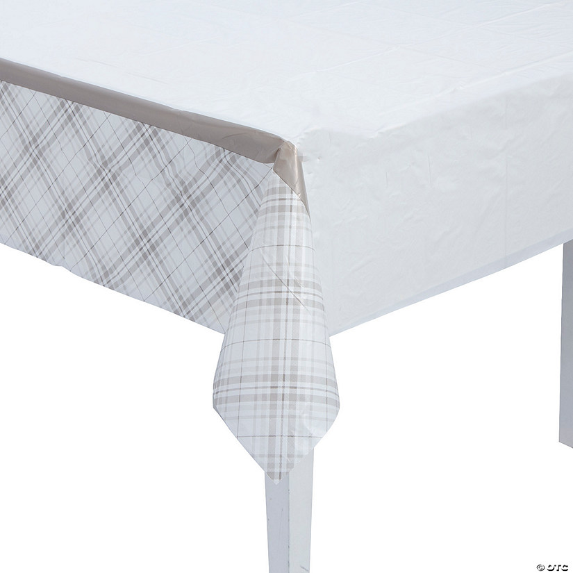 54" x 108" Neutral Plaid Plastic Tablecloth Image