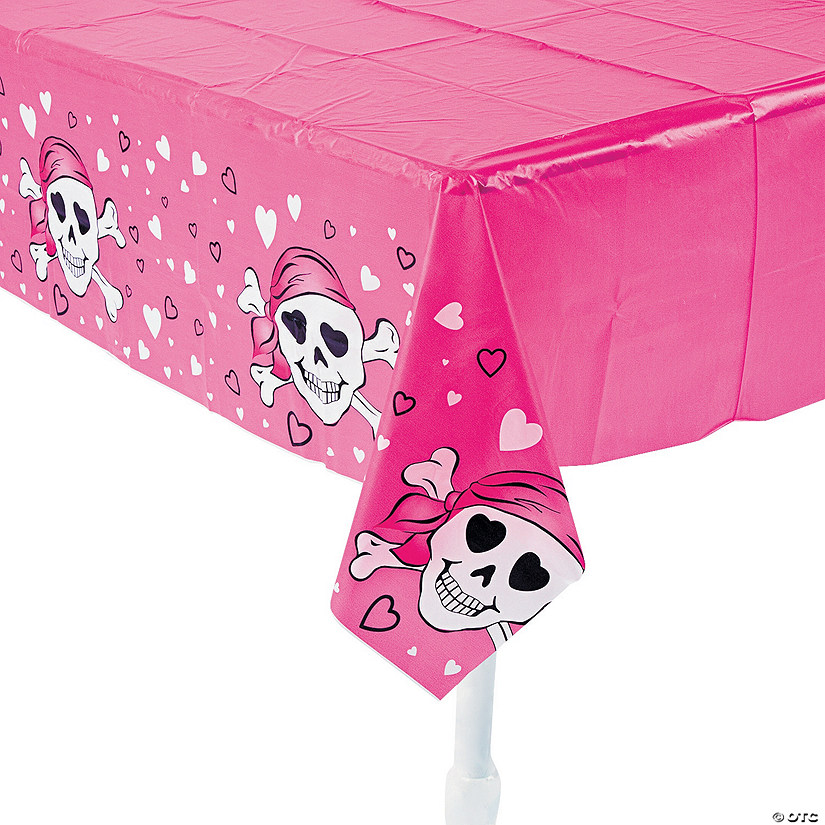 54" x 108" Pink Pirate Girl Plastic Tablecloth Image