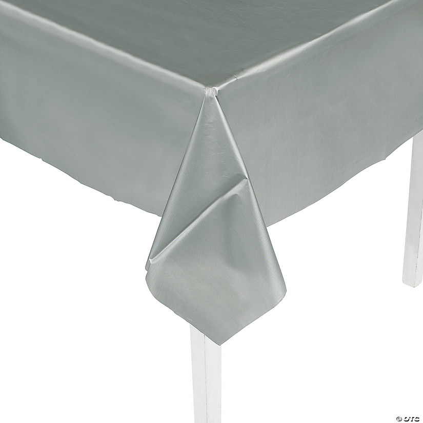 54" x 108" Silver Plastic Tablecloth Image
