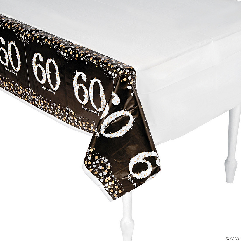 54" x 108" Sparkling Celebration 60th Birthday Plastic Tablecloth Image