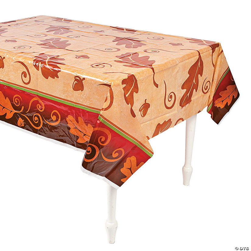 54" x 108" Thanksgiving Leaves Plastic Tablecloth Image