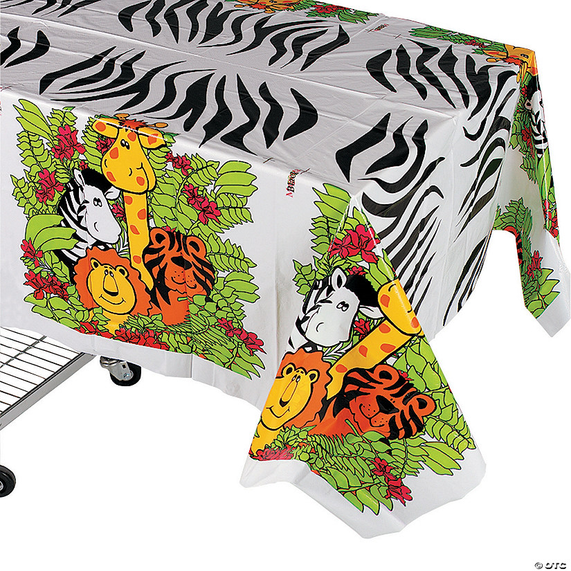 54" x 72" Zebra Print Zoo Animal Plastic Tablecloth Image