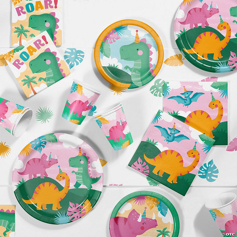 57 Pc. Girl Dino Birthday Party Supplies Kit Image