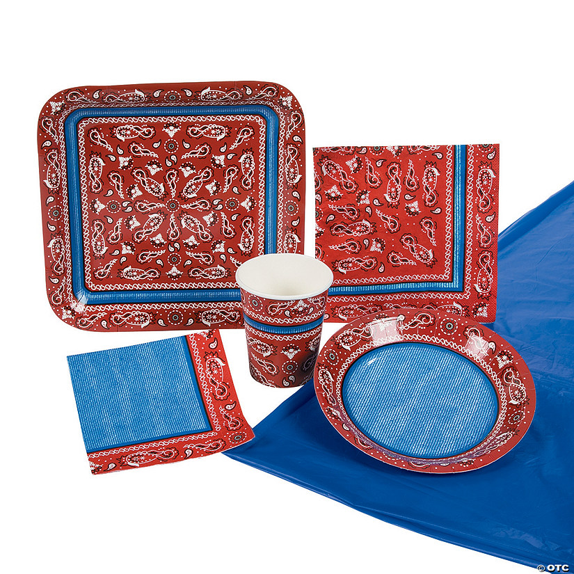 57 Pc. Red Bandana Tableware Kit for 8 Guests Image