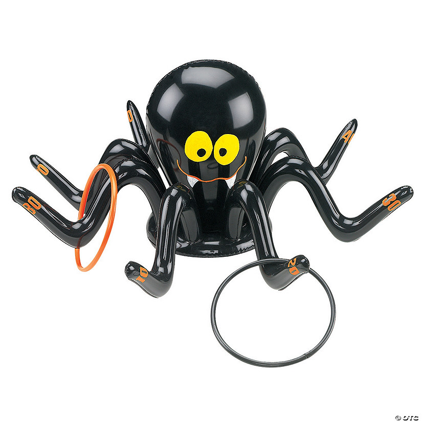 6 1/2" Inflatable Black and Orange Smiling Spider Ring Toss Game Image