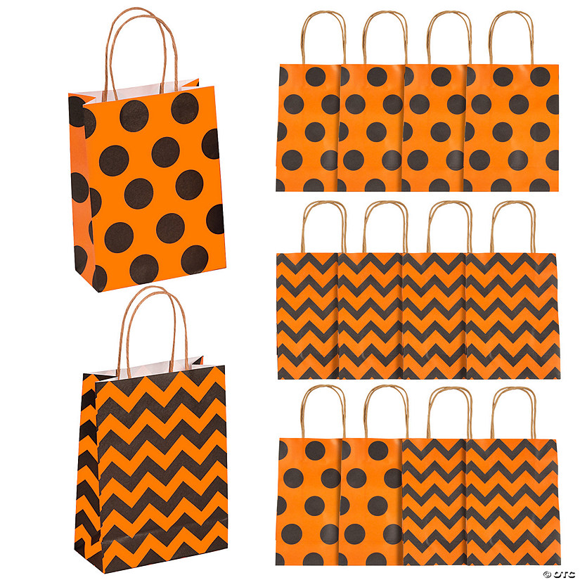 6 1/2" x 4" Medium Halloween Pattern Kraft Paper Gift Bags - 12 Pc. Image