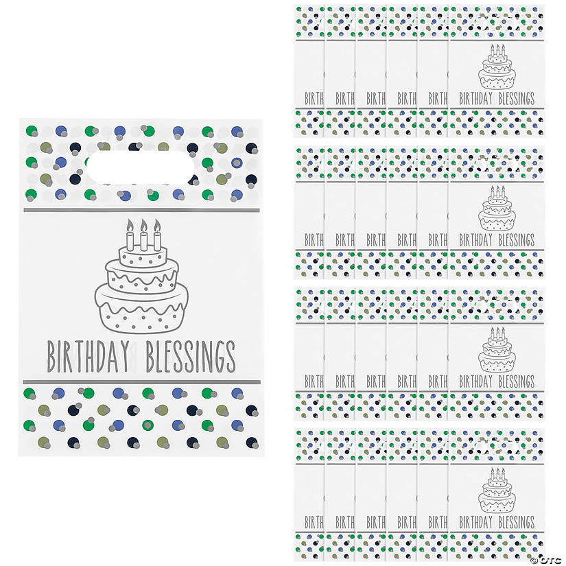 6 1/2" x 9" Blessings on Your Birthday Plastic Goody Bags - 24 Pc. Image