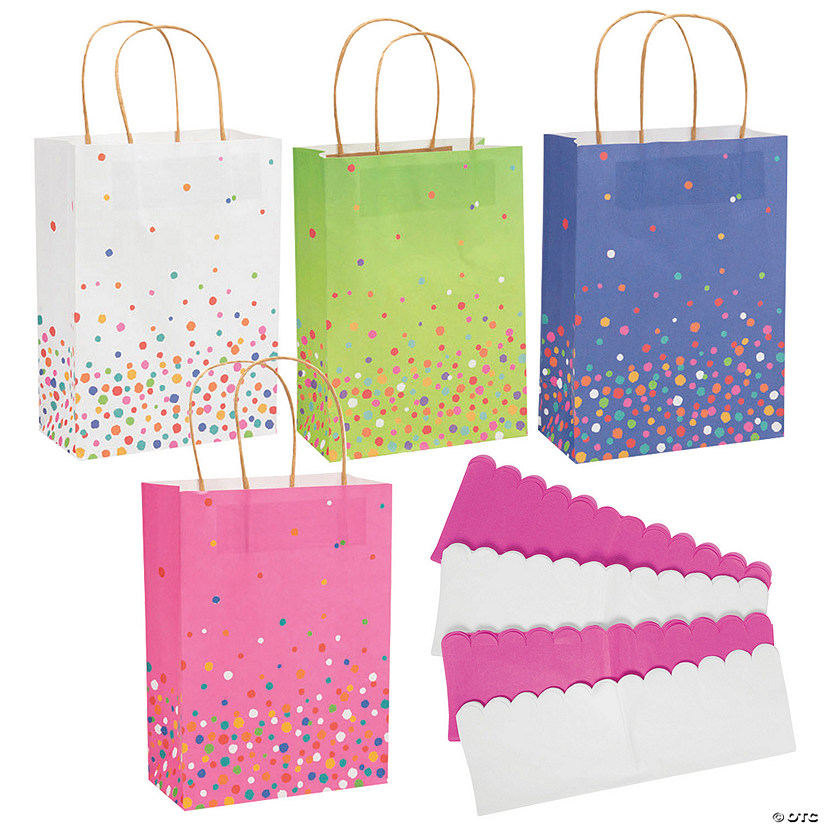 6 1/2" x 9" Bright Sprinkle Gift Bags & Scalloped Tissue Paper Kit for 12 Image