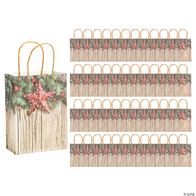 6 1/2" x 9" Bulk 144 Pc. Medium Christmas Barnwood Kraft Paper Gift Bags Image