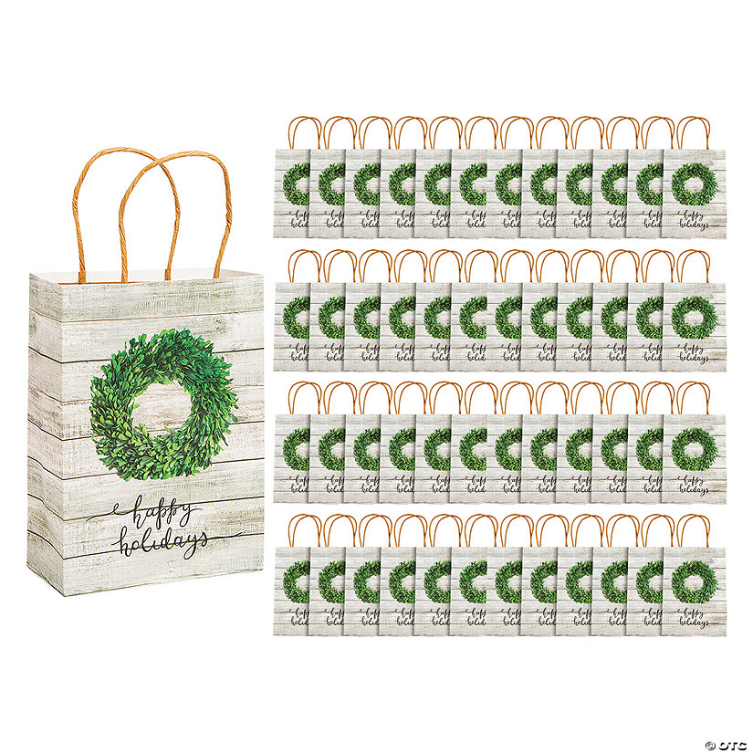 6 1/2" x 9" Bulk 144 Pc. Medium Christmas Shiplap Kraft Paper Gift Bags Image