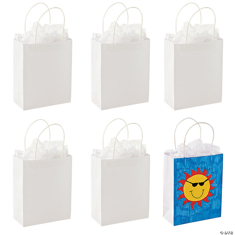 6 1/2" x 9" DIY Medium White Paper Gift Bags - 6 Pc. Image
