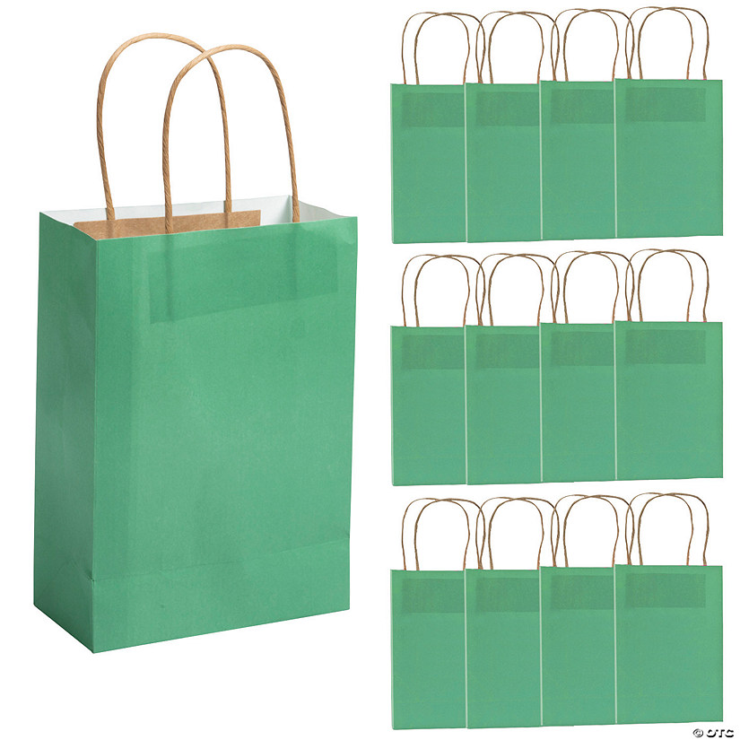 6 1/2" x 9" Medium Botanic Green Kraft Paper Gift Bags - 12 Pc. Image