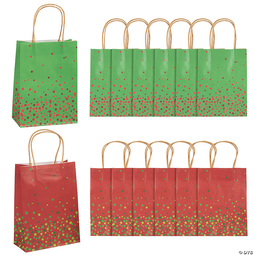 6-1/2" x 9" Medium Christmas Sprinkle Kraft Paper Gift Bags - 12 Pc. Image