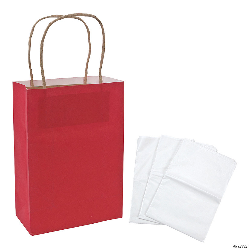 6 1/2" x 9" Medium Kraft Paper Gift Bags & White Tissue Paper Kit for 12 Image