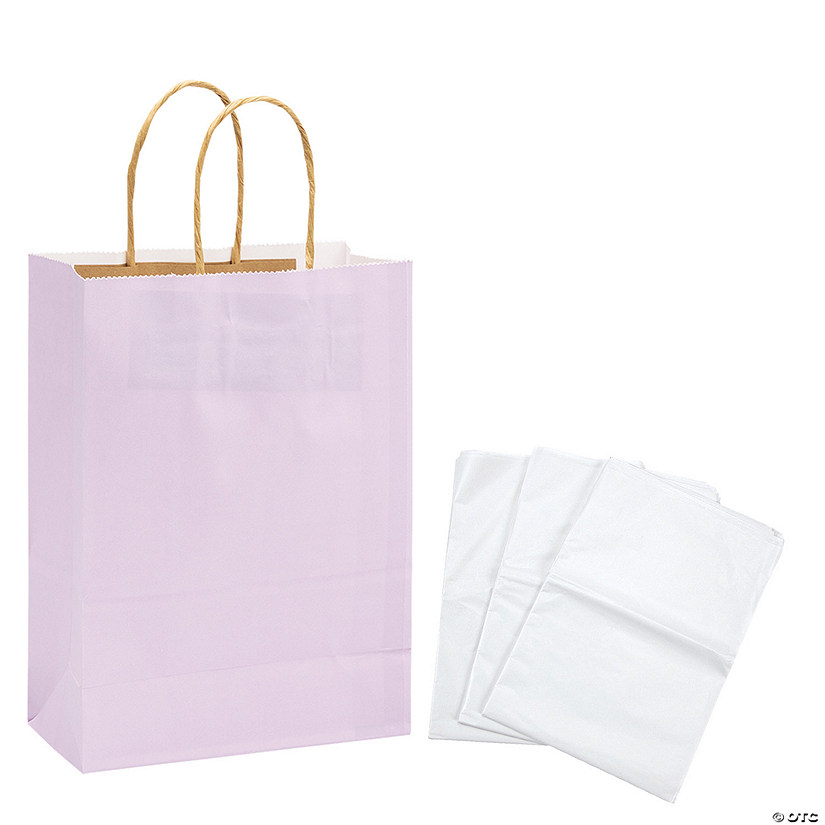6 1/2" x 9" Medium Lilac Kraft Paper Gift Bags & White Tissue Paper Kit for 12 Image