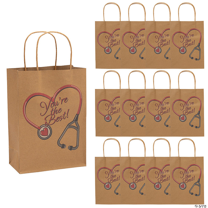 6 1/2&#8221; x 9&#8221; Medium Nurse Kraft Paper Gift Bags - 12 Pc. Image