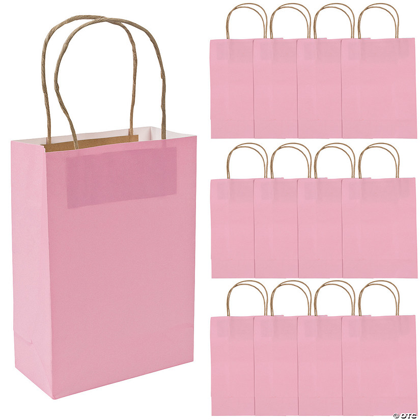 6 1/2" x 9" Medium Pink Kraft Paper Gift Bags - 12 Pc. Image