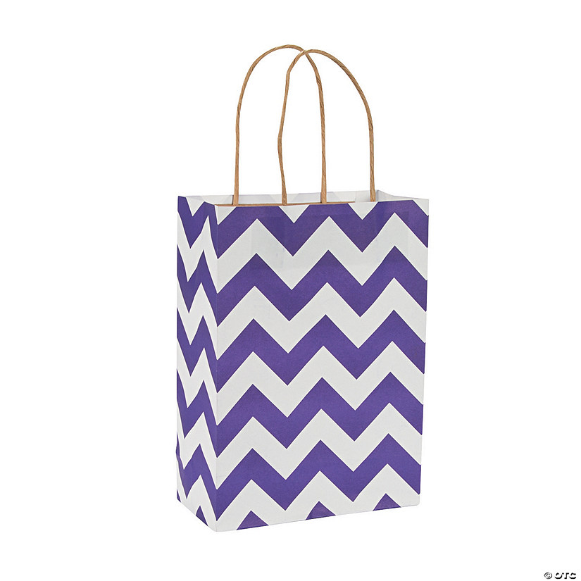 6 1/2" x 9" Medium Purple Chevron Kraft Paper Gift Bags - 12 Pc. Image
