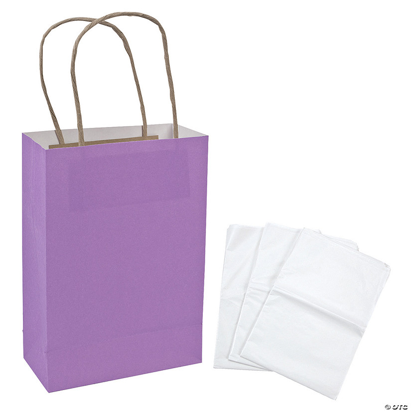6 1/2" x 9" Medium Purple Kraft Paper Gift Bags & White Tissue Paper Kit for 12 Image
