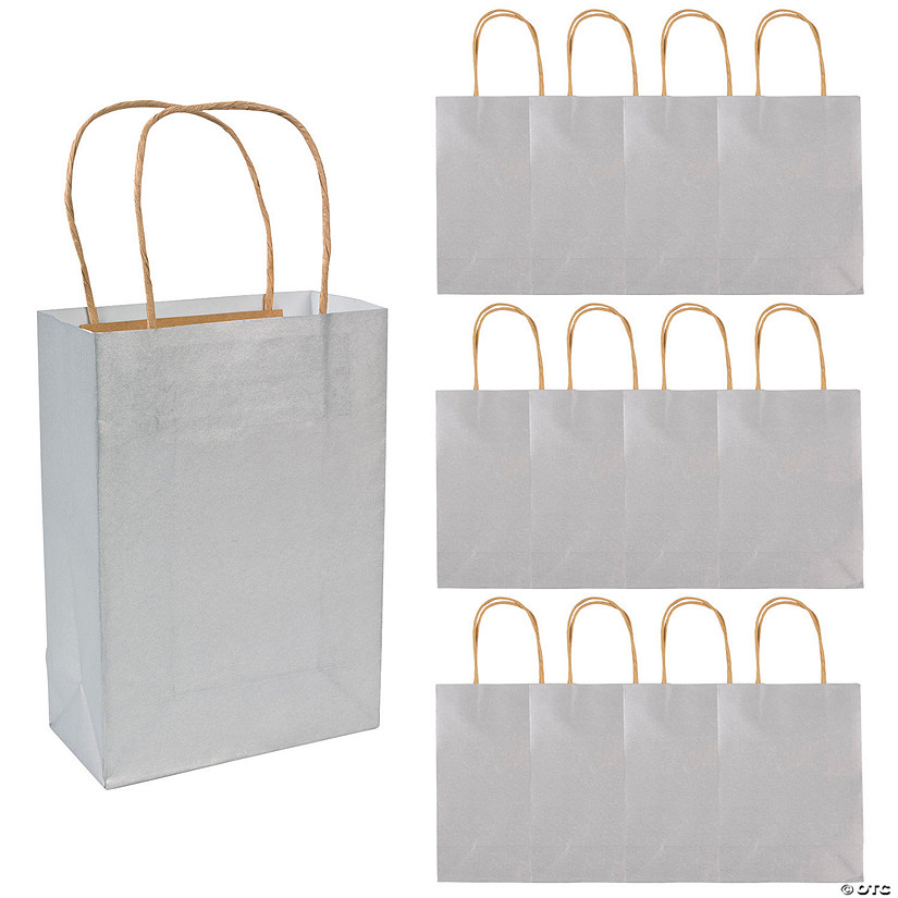 6 1/2" x 9" Medium Silver Kraft Paper Gift Bags - 12 Pc. Image