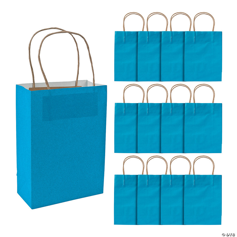 6 1/2" x 9" Medium Turquoise Kraft Paper Gift Bags - 12 Pc. Image