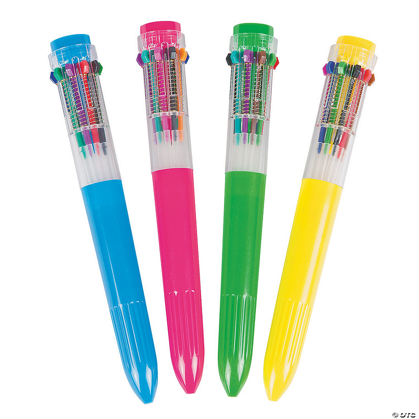 6 1/4" 10-Color Bright Neon Plastic Shuttle Pens - 12 Pc. Image