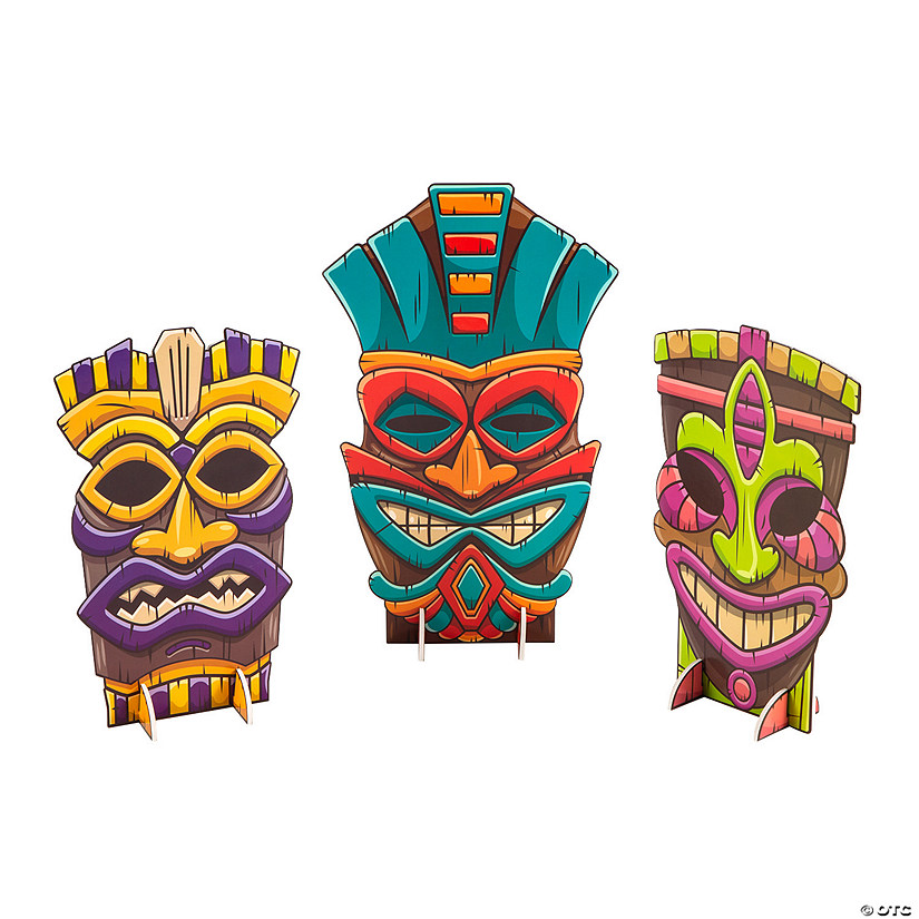 6 1/4" x 10" Tiki Party Bright Colors Mask Centerpieces - 3 Pc. Image