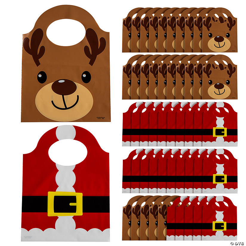 6 1/4" x 8 1/4" Bulk 50 Pc. Christmas Santa Suit & Reindeer Plastic Goody Bags Image