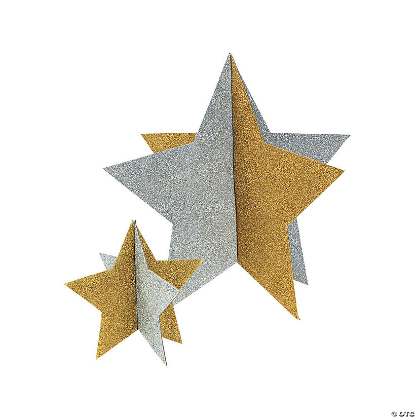 6" - 12" Glitter Gold & Silver Star Cardboard Table Centerpieces - 2 Pc. Image