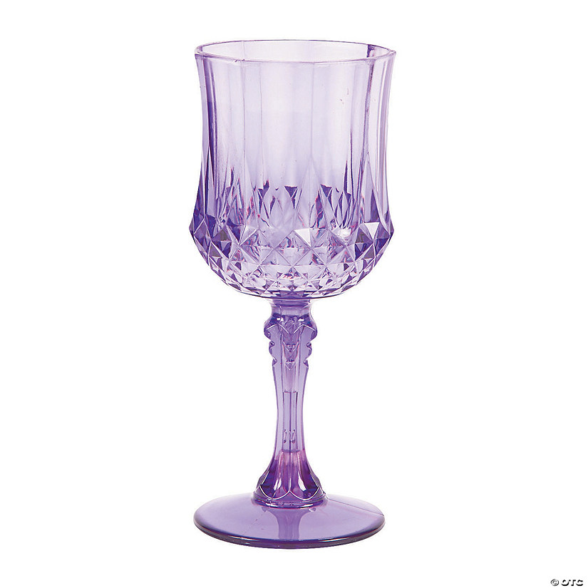 6 3/4" 8 oz. Purple Patterned BPA-Free Plastic Wine Glasses - 12 Ct. Image
