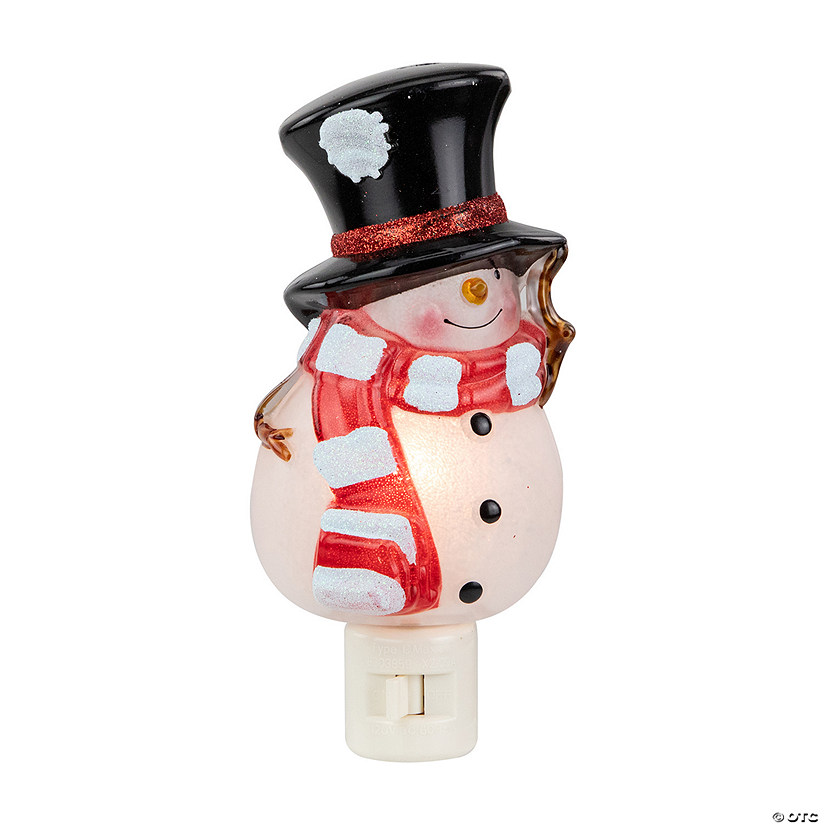 6.5" White and Red Snowman in Black Top Hat Christmas Night Light Image