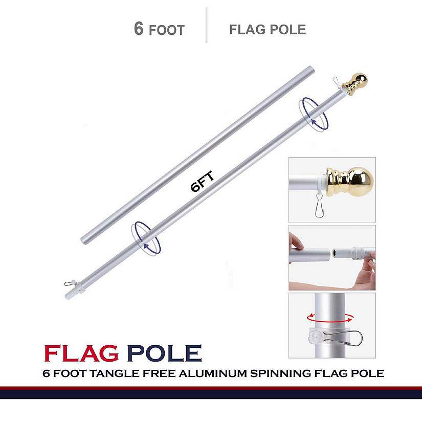 6 Foot Tangle Free Aluminum Spinning Flag Pole White Image