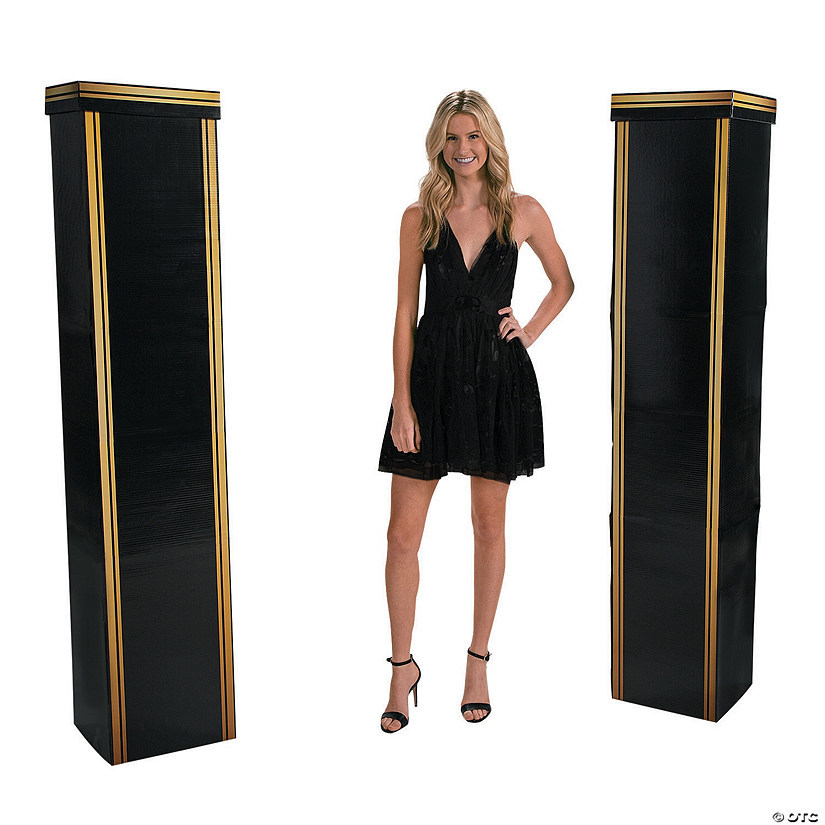 6 Ft. 3D Large Modern Black Pillar Cardboard Stand-Ups with Gold Trim - 2 Pc. Image