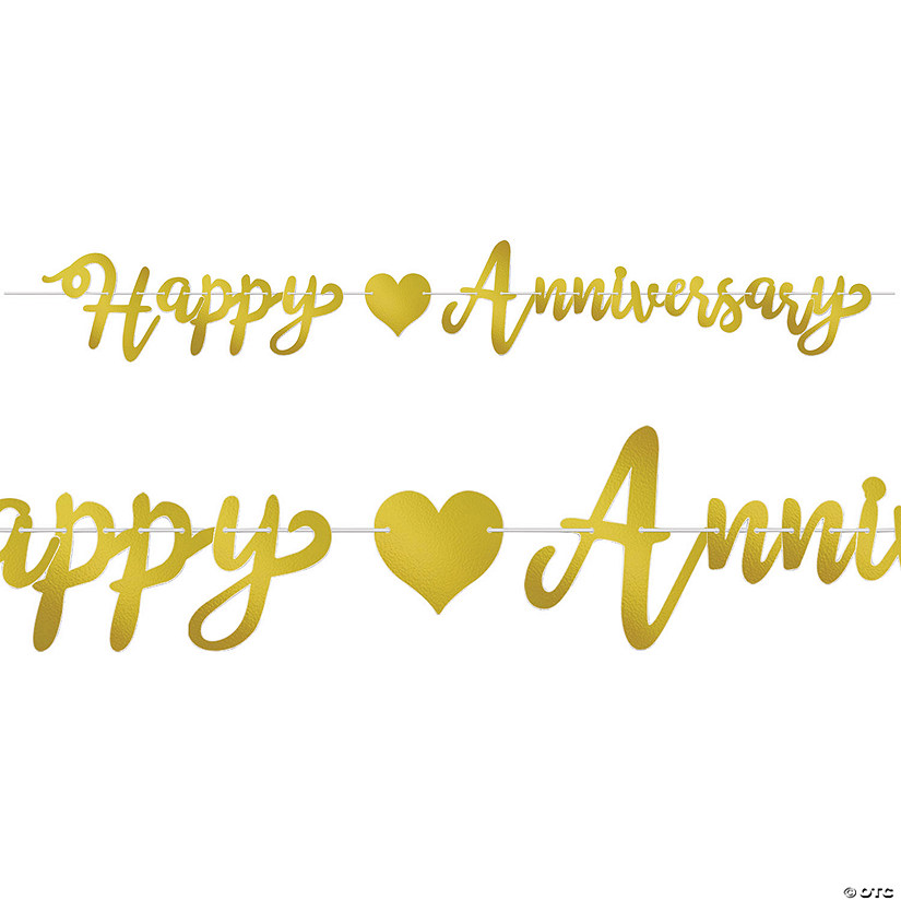 6 Ft. Happy Anniversary Gold Letters & Heart Foil Hanging Banner Image