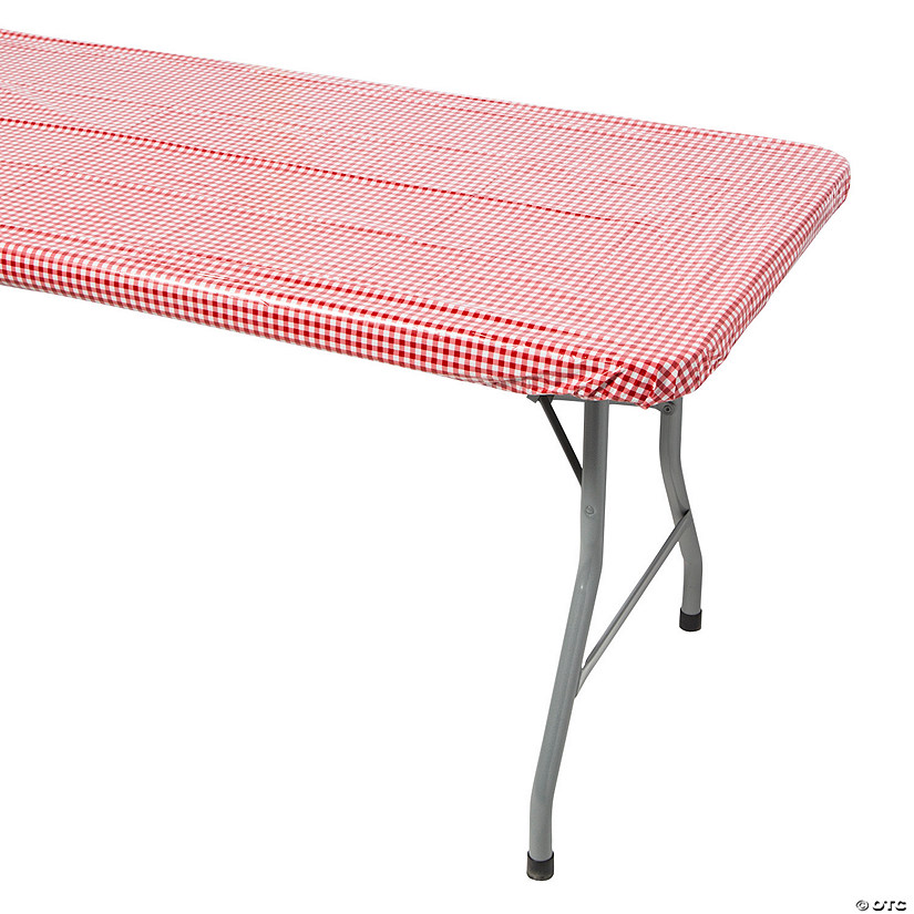 6 ft. Red Gingham Plastic Fitted Tablecloth Image