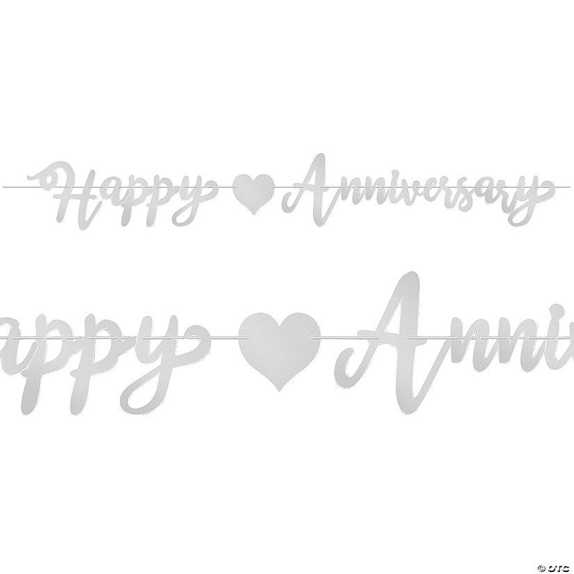 6 Ft. x 9 1/4" Happy Anniversary Silver & Heart Foil Hanging Banner Image