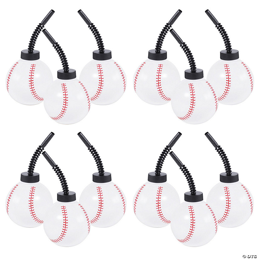 6 oz. Bulk 48 Ct. Baseball Reusable Plastic Cups with Lids & Straws Image
