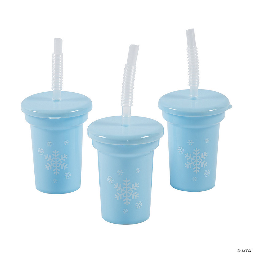 6 oz. Mini Snowflake Reusable BPA-Free Plastic Cups with Lids & Straws - 12 Ct. Image