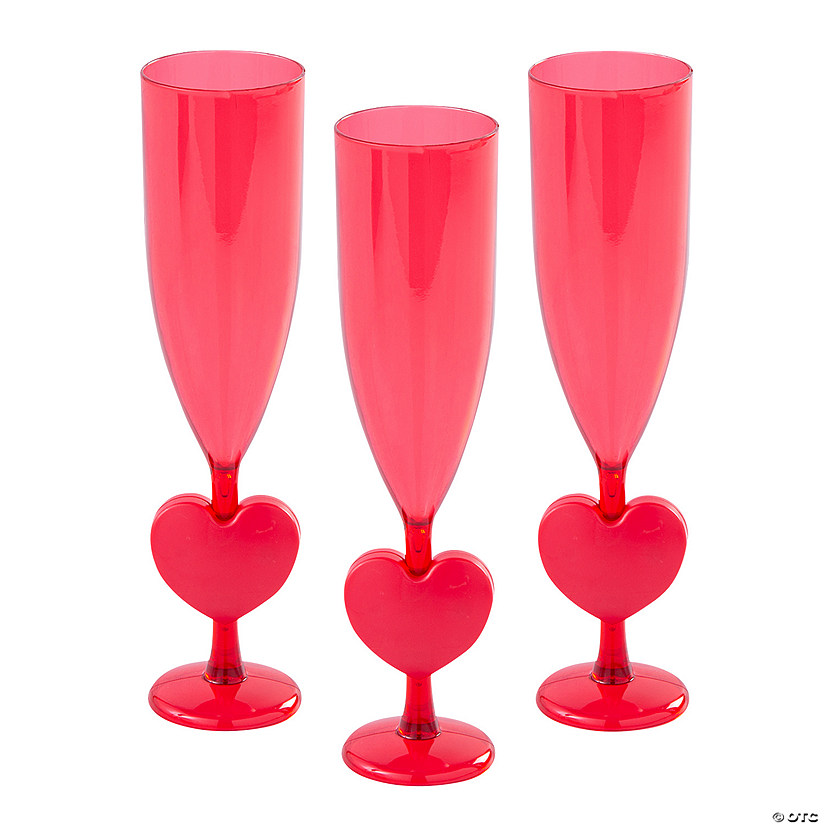 6 oz. Valentine&#8217;s Day Heart Reusable BPA-Free Plastic Champagne Flutes - 12 Ct. Image