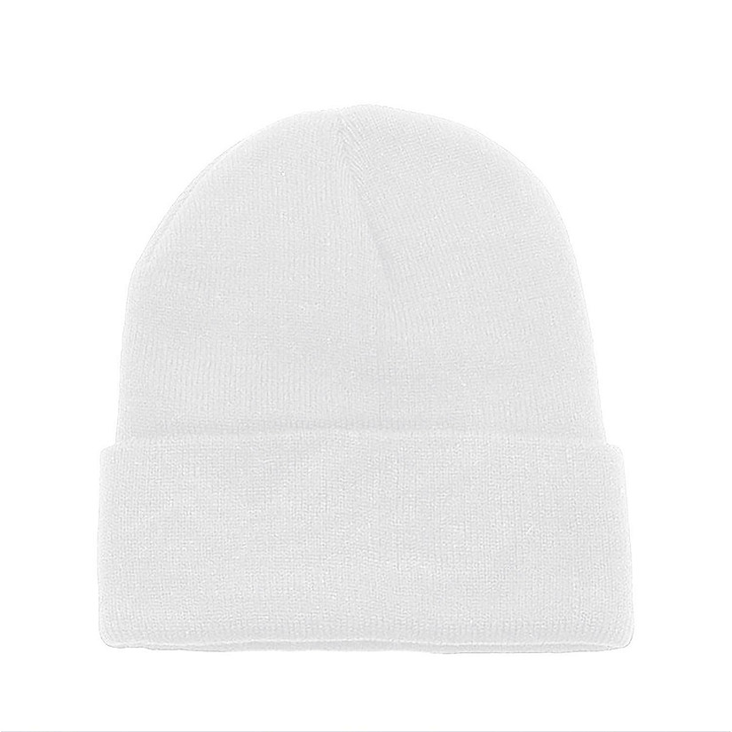 6 Pack Plain Long Cuffed Beanie for Mens and Womens Skulls (White) Image
