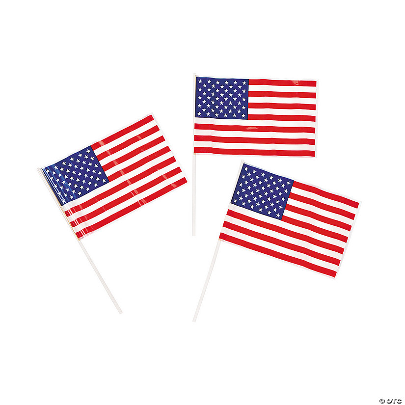 6" x 4" Bulk 72 Pc. Small Plastic American Flags on Plastic Sticks Image